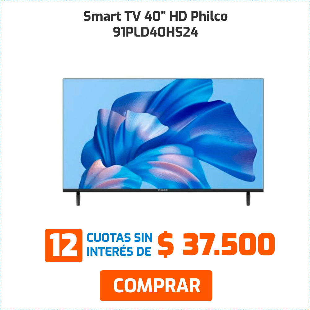 Smart TV 40" HD Philco 91PLD40HS24 12 CUOTAS SIN INTERÉS DE $ 37.500 COMPRAR